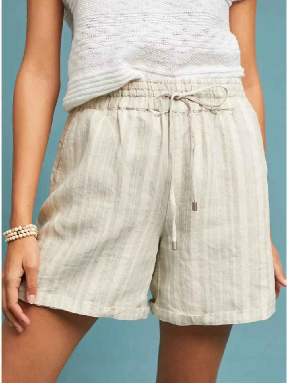 Anthropologie Beachy Linen Stripe Drawstring Shorts | Size S